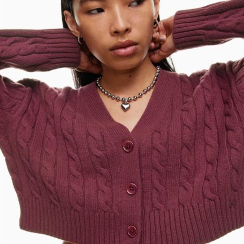 Aritzia Burgundy Cable Knit Cardigan - Picture 2 of 11